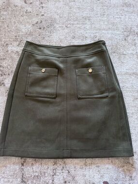 Olive Green Pocket A-Line Skirt